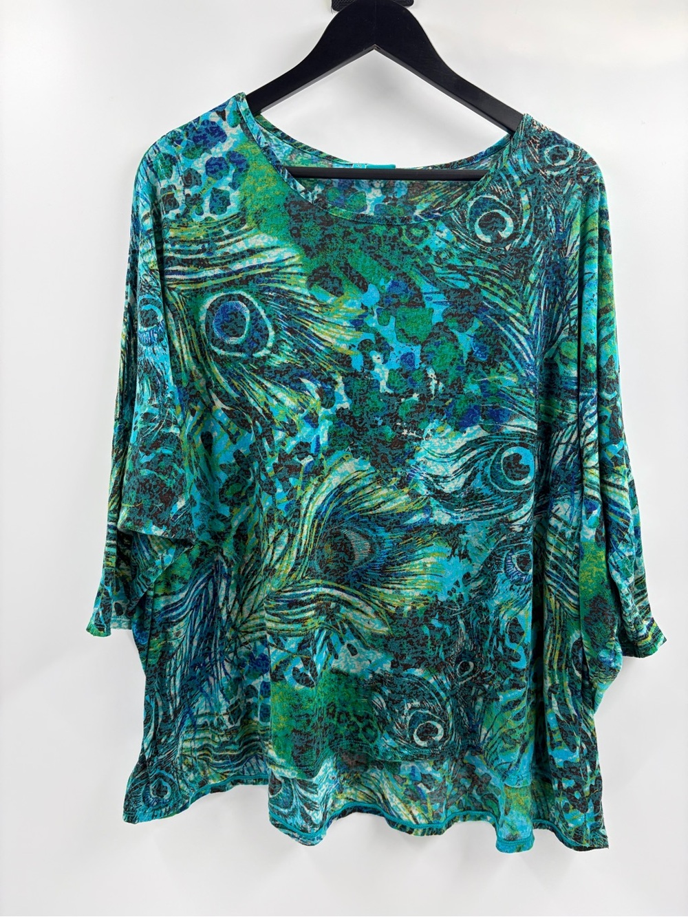 Tianello Top Womens Black Green Abstract Burnout Sheer Aztec Southwest Tunic 1X